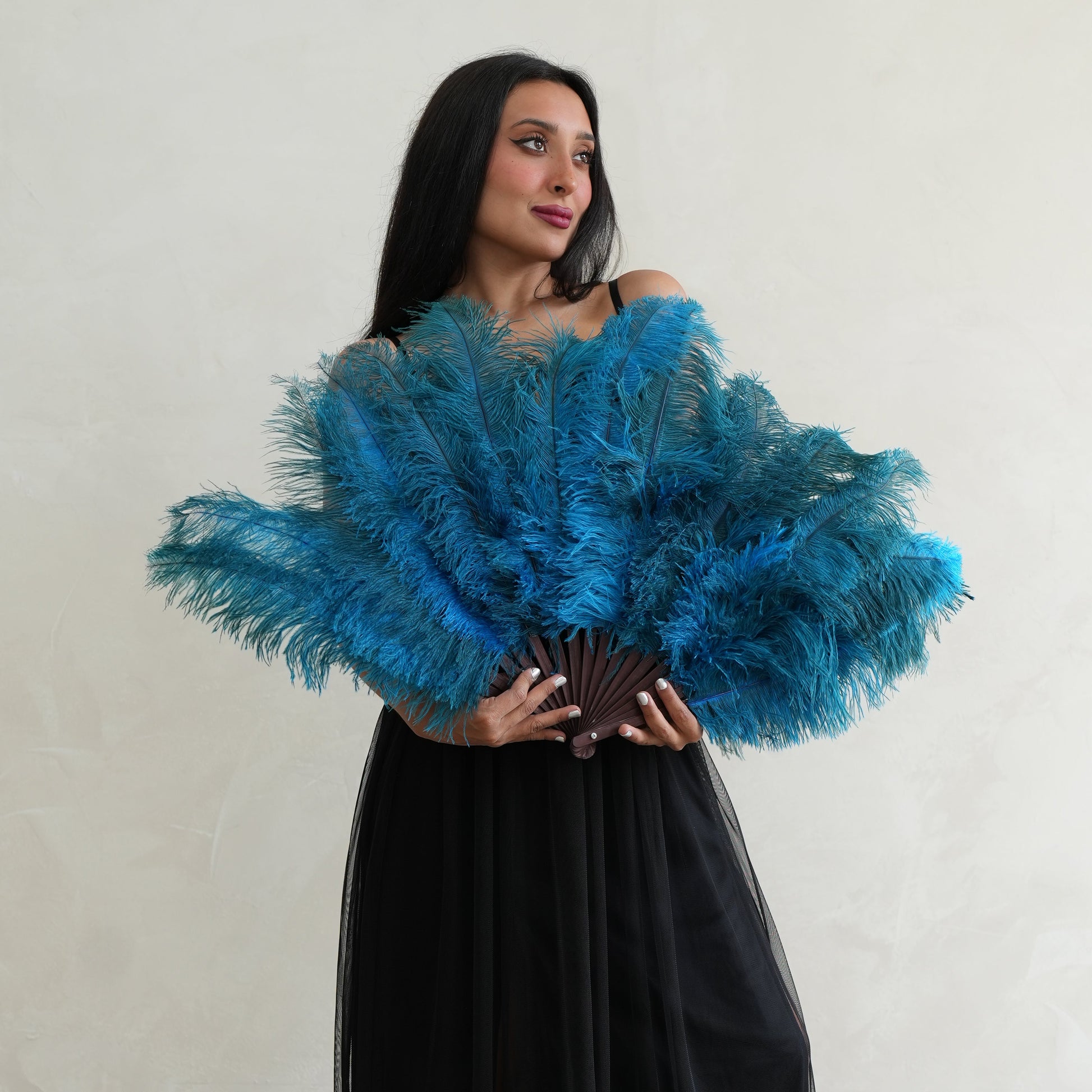 Ostrich Floss Feather Fan - Dark Turquoise - Feathers