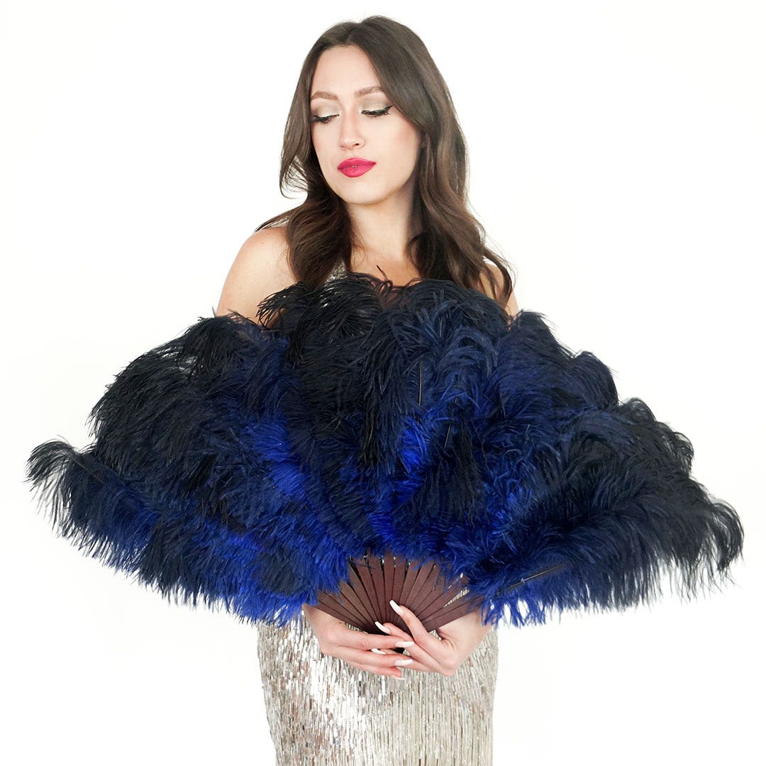 Ostrich Floss Feather Fan-Royal - Feathers