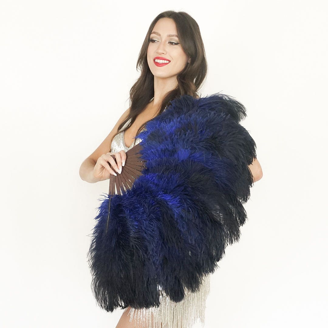 Ostrich Floss Feather Fan-Royal - Feathers