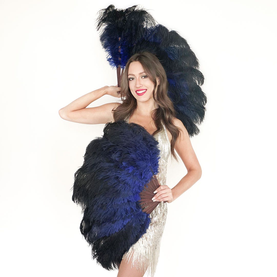 Ostrich Floss Feather Fan-Royal - Feathers