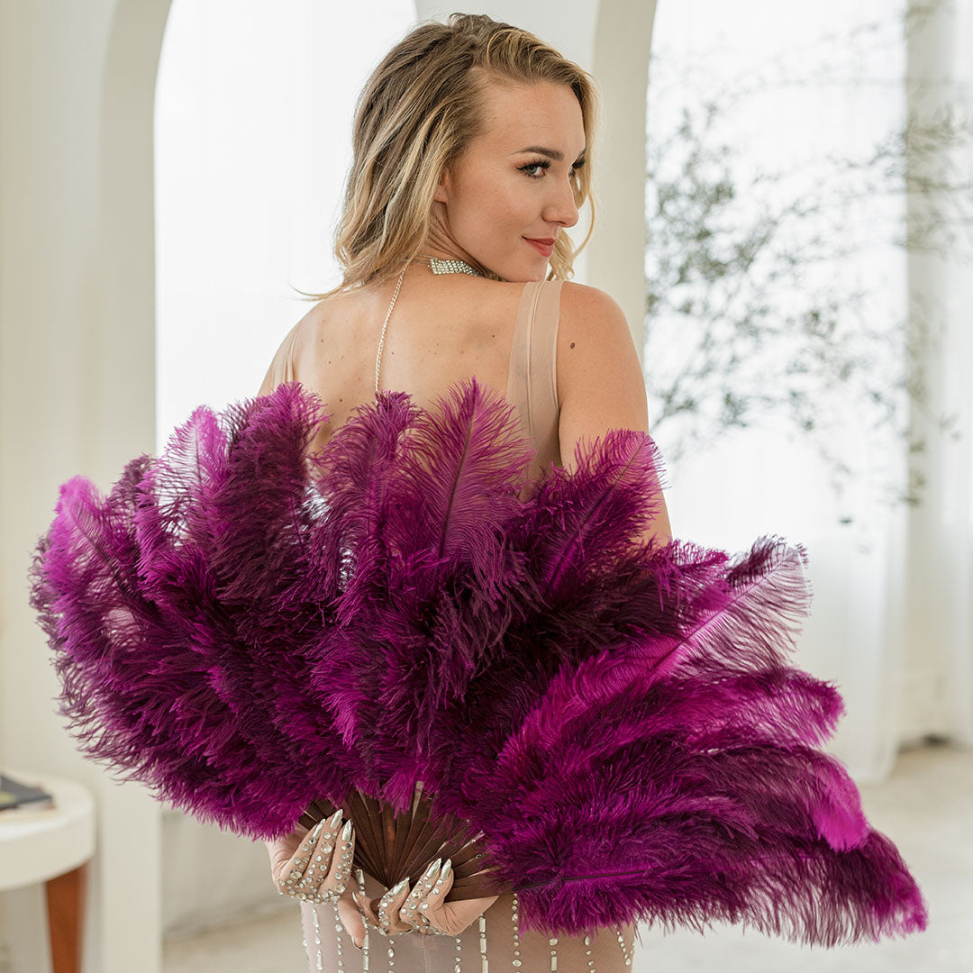 Ostrich Floss Feather Fan-Very Berry - Feathers