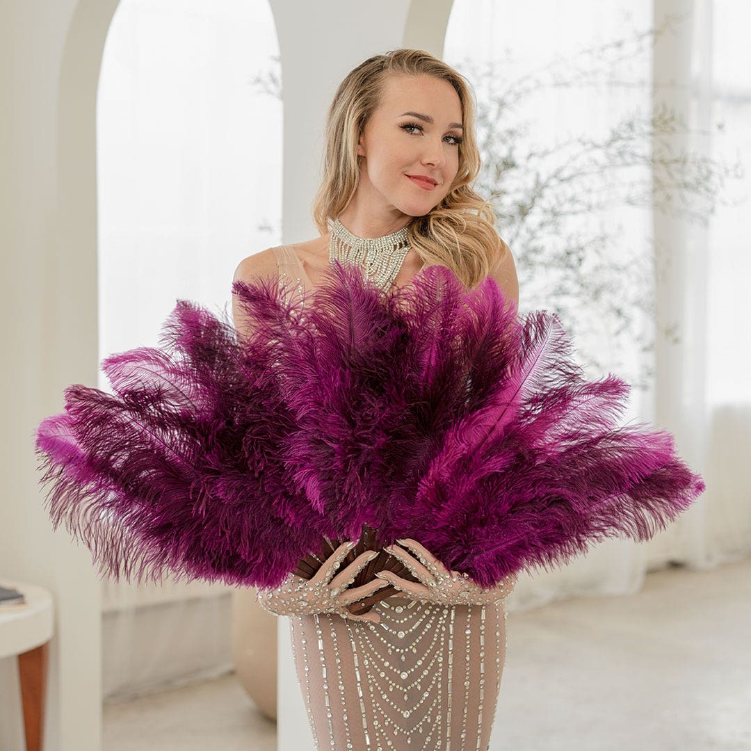 Ostrich Floss Feather Fan-Very Berry - Feathers