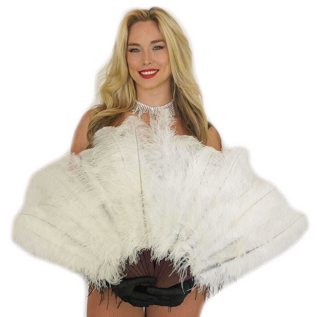 Ostrich Floss Feather Fan-White - Feathers