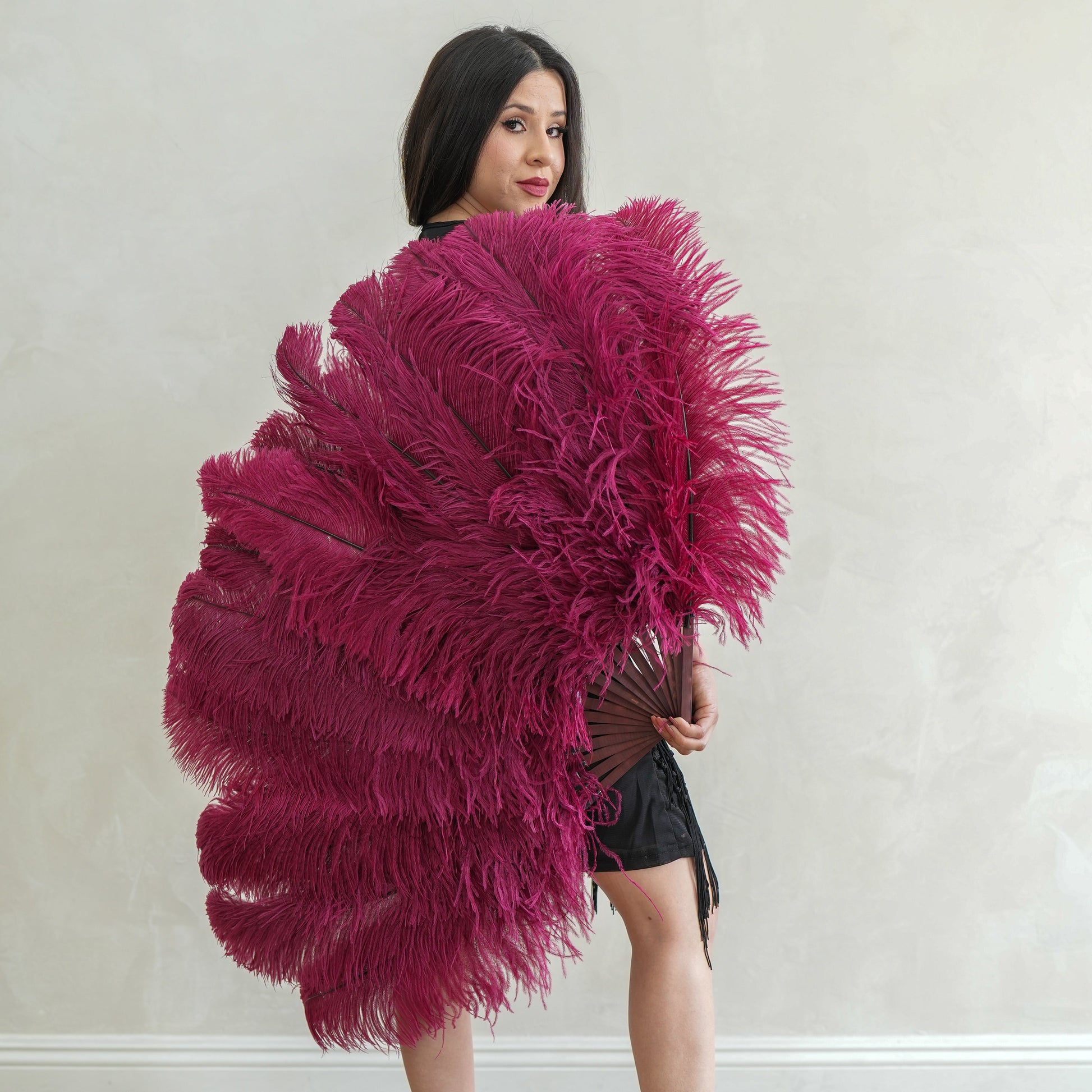 Ostrich Prime Femina Feather Fan - Burgundy - Feathers