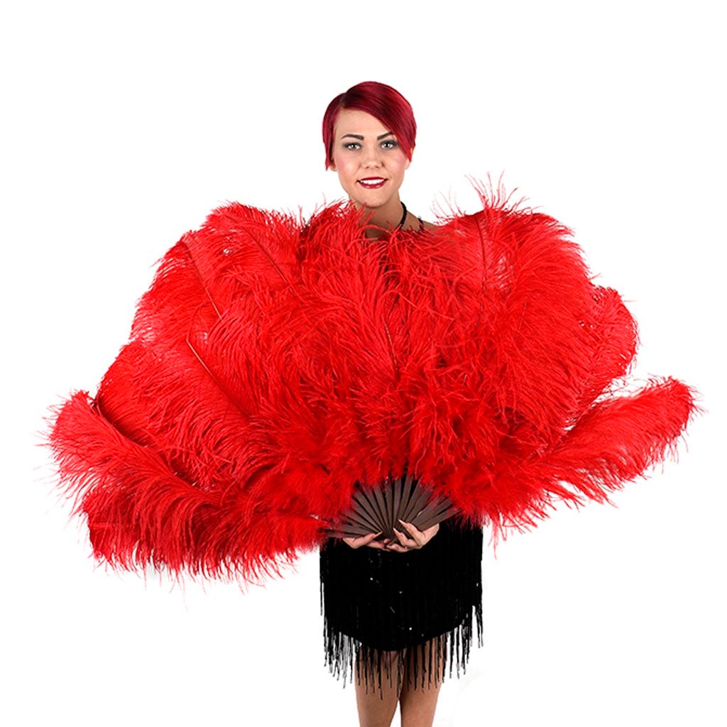 Ostrich Prime Femina Feather Fan - Red - Feathers