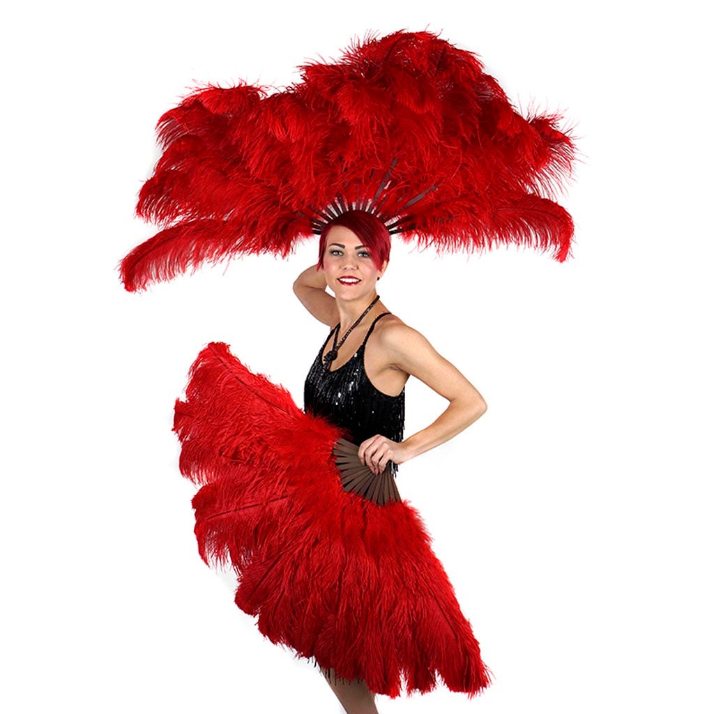 Ostrich Prime Femina Feather Fan - Red - Feathers