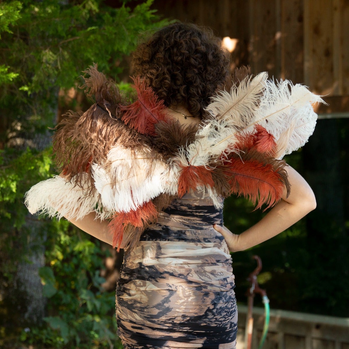 Owl Upcycled Ostrich Feather Costume Wings - Feathers