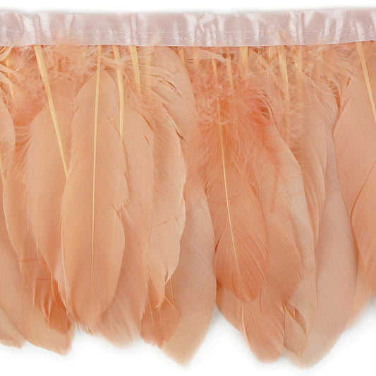 Parried Goose Pallet Feather Fringe - 6’’ - 1yd Apricot Blush - Feathers