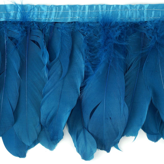 Parried Goose Pallet Feather Fringe - 6’’ - 1yd - Dark Turquoise - Feathers