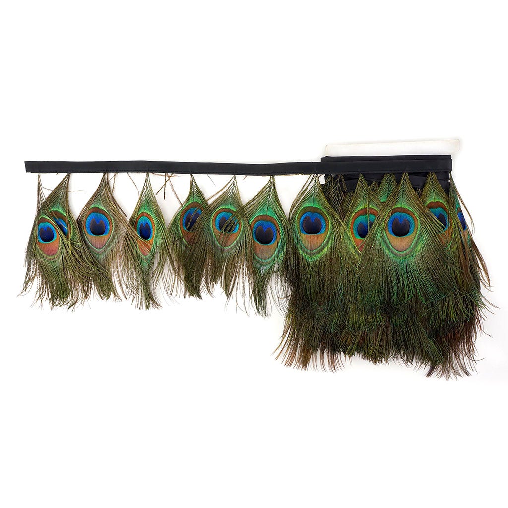 Peacock Eye Feather Fringe - 5YD - Natural - Feathers