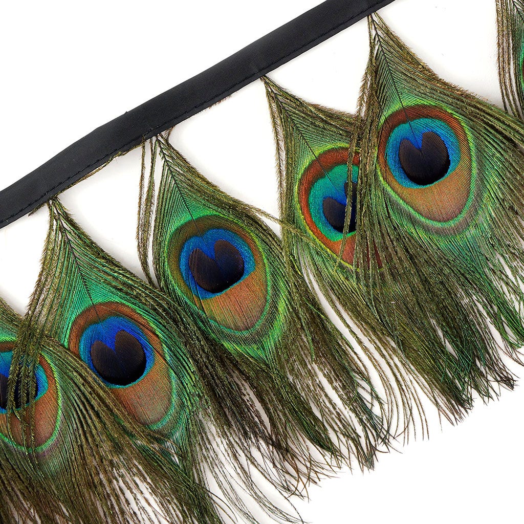 Peacock Eye Feather Fringe - 5YD - Natural - Feathers