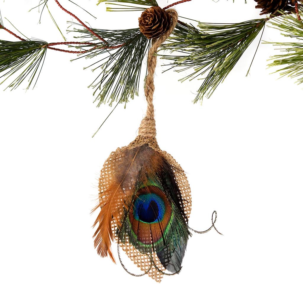 Peacock Feather Teardrop Ornament - Natural - Feathers