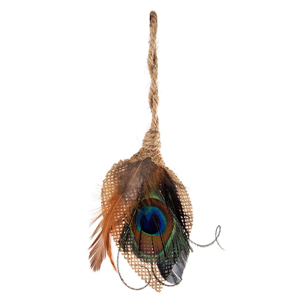 Peacock Feather Teardrop Ornament - Natural - Feathers