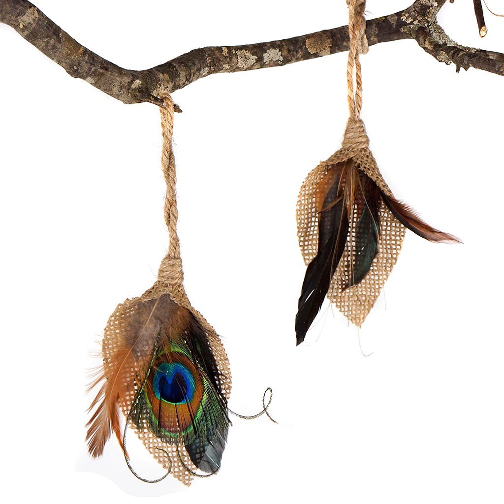 Peacock Feather Teardrop Ornament - Natural - Feathers