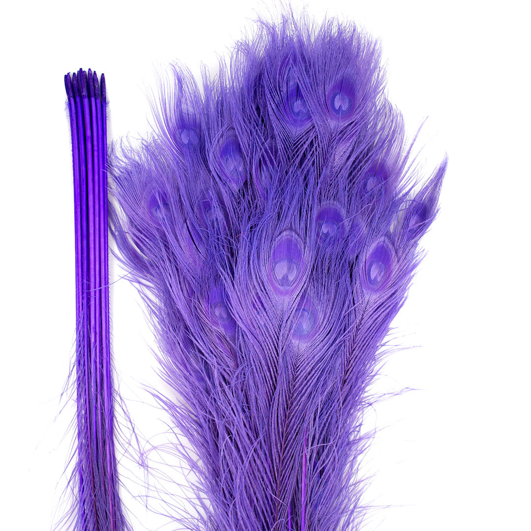 Peacock Feathers | 25-40’’ Tail Eyes | Fluorescent Lilac (Bulk) - Peacock Feathers