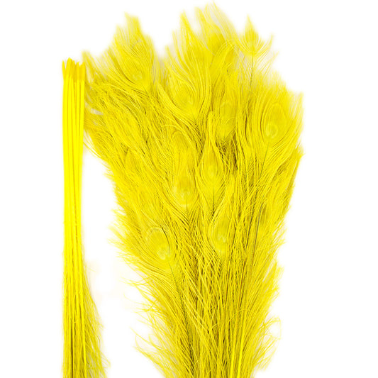 Peacock Feathers (Bulk) | 25-40’’ Tail Eyes | Fluorescent Yellow - Peacock Feathers