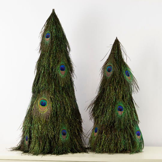 Peacock Flue 18’’ Tree w/Peacock Eyes ON WOOD Frame - Feathers