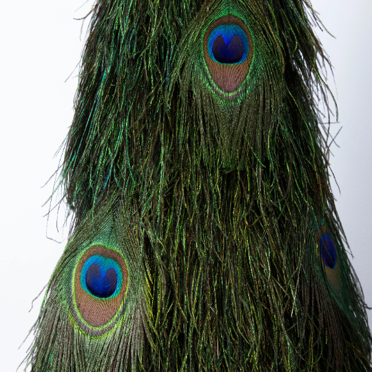 Peacock Flue 18’’ Tree w/Peacock Eyes ON WOOD Frame - Feathers