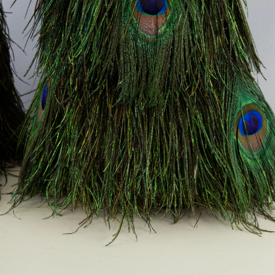 Peacock Flue 18’’ Tree w/Peacock Eyes ON WOOD Frame - Feathers