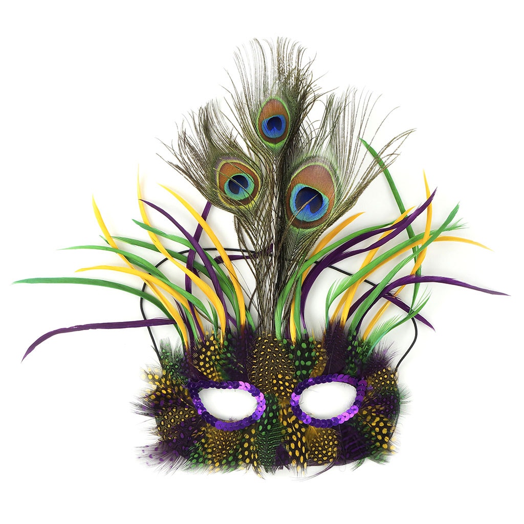 Peacock Goose Biot Feather Mask - Mardi Gras - Feathers