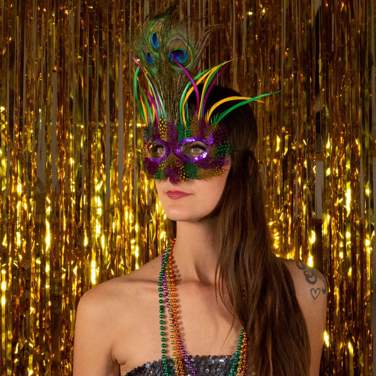 Peacock Goose Biot Feather Mask - Mardi Gras - Feathers