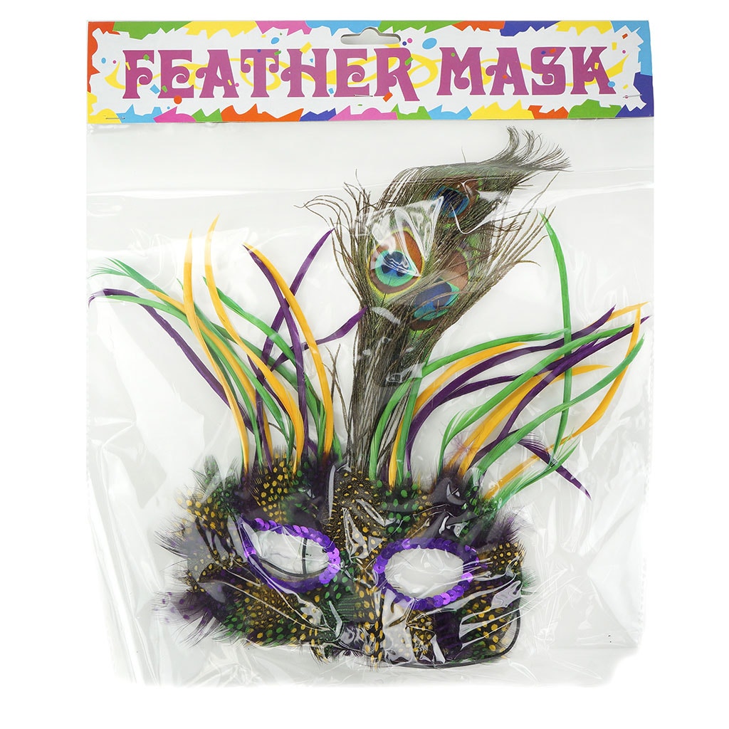 Peacock Goose Biot Feather Mask - Mardi Gras - Feathers