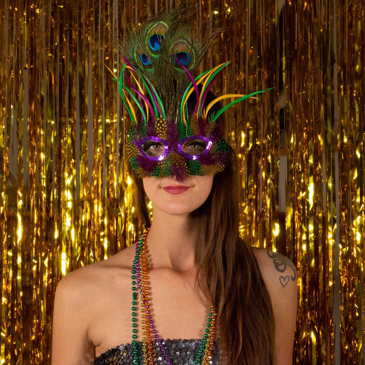 Peacock Goose Biot Feather Mask - Mardi Gras - Feathers