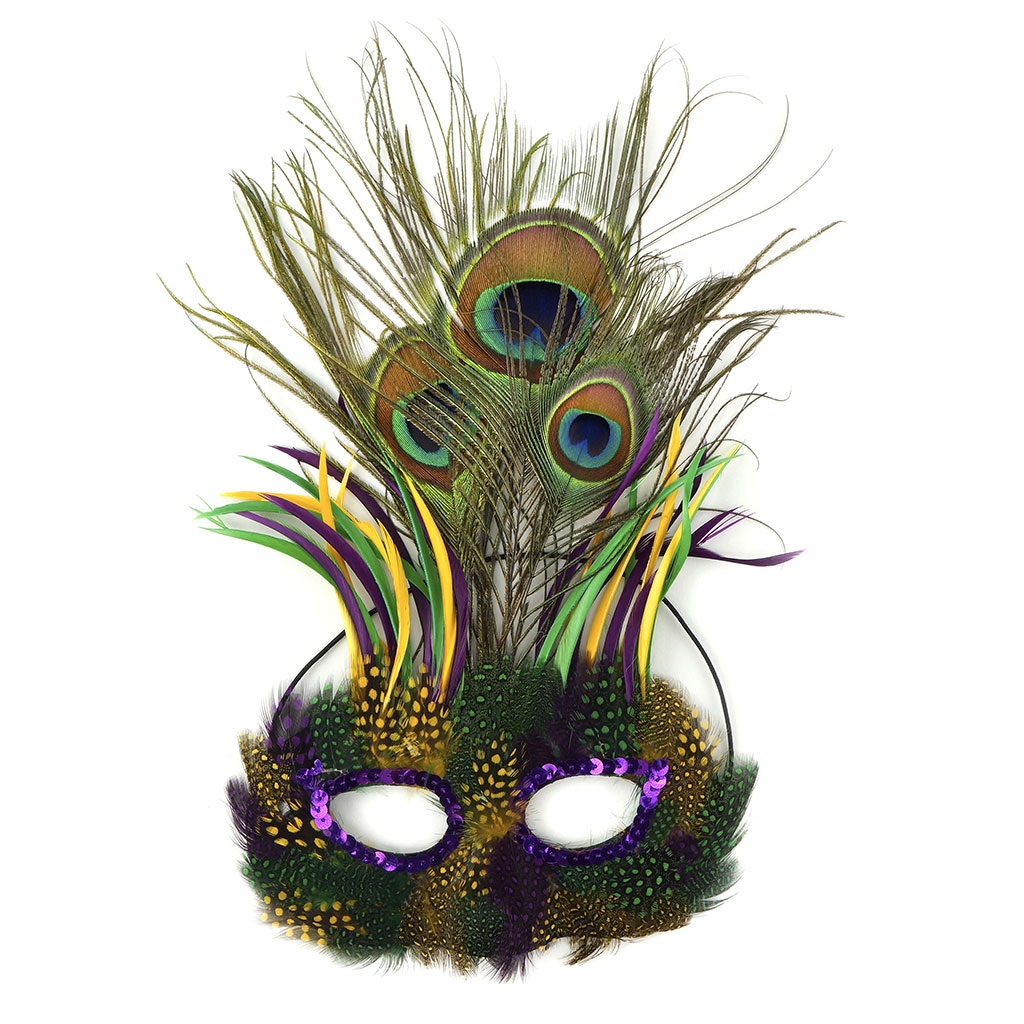 Peacock Goose Biot Feather Mask - Mardi Gras - Feathers