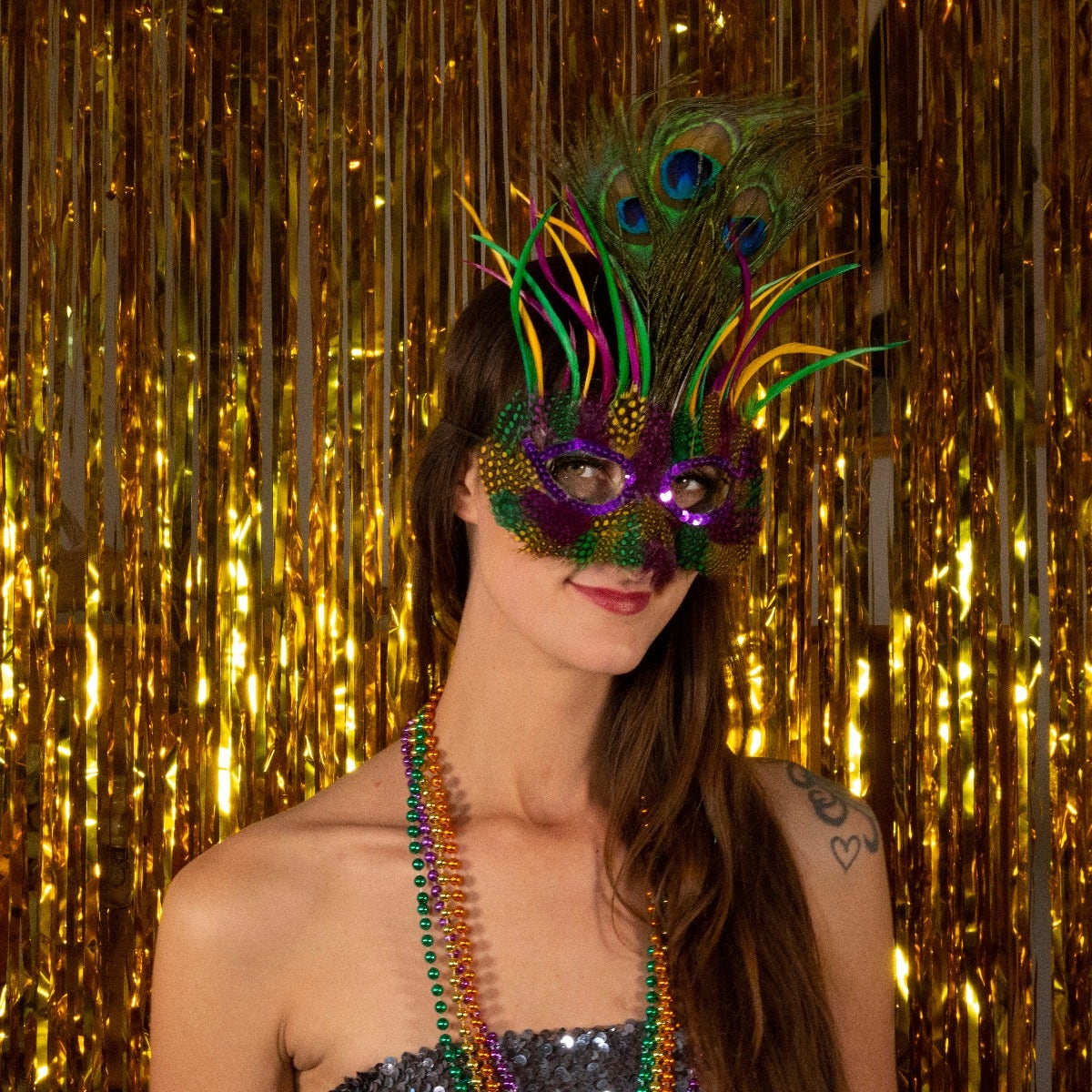 Peacock Goose Biot Feather Mask - Mardi Gras - Feathers