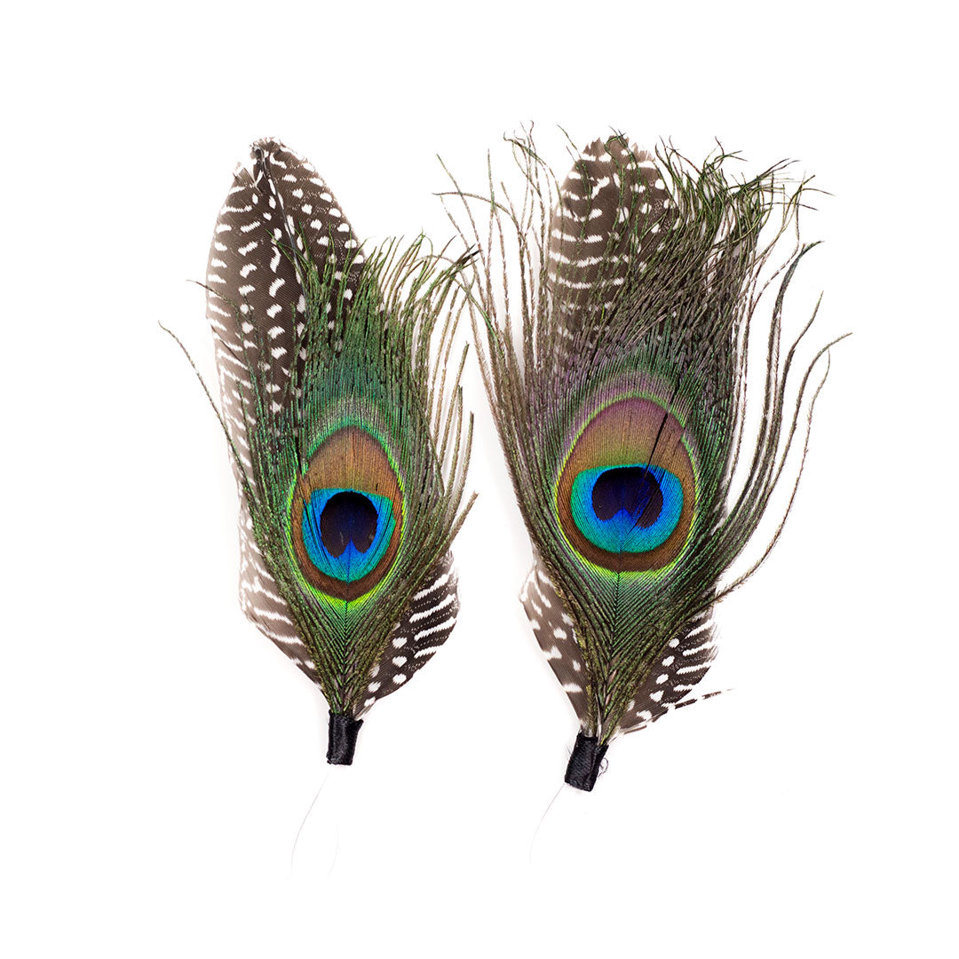 Peacock & Guinea Feather Hat Trim 4-5" 2 pcs