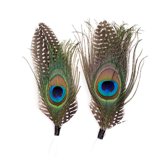 Peacock & Guinea Feather Hat Trim 4-5" 2 pcs