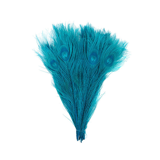 Peacock Tail Eyes Bleached and Dyed - 8-15” - 100 pc - Dark Aqua - Feathers