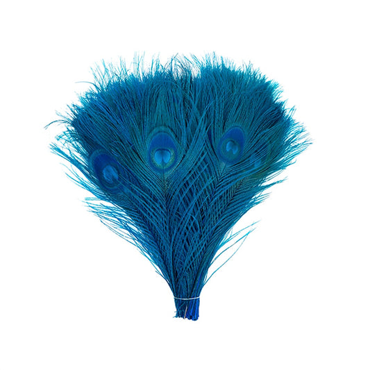 Peacock Tail Eyes Bleached and Dyed - 8-15” - 100 pc - Dark Turquoise - Feathers