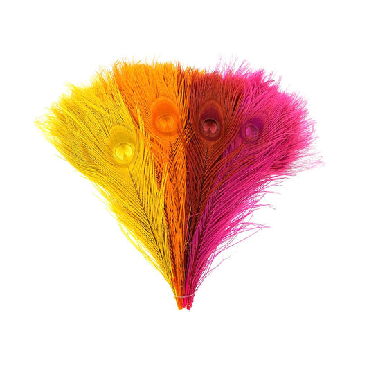Peacock Tail Eyes Bleached and Dyed - 8-15” - 100 pc - Fiesta Mix - Feathers