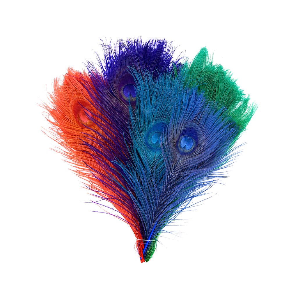 Peacock Tail Eyes Bleached and Dyed - 8-15” - 100 pc - Jewel Mix - Feathers