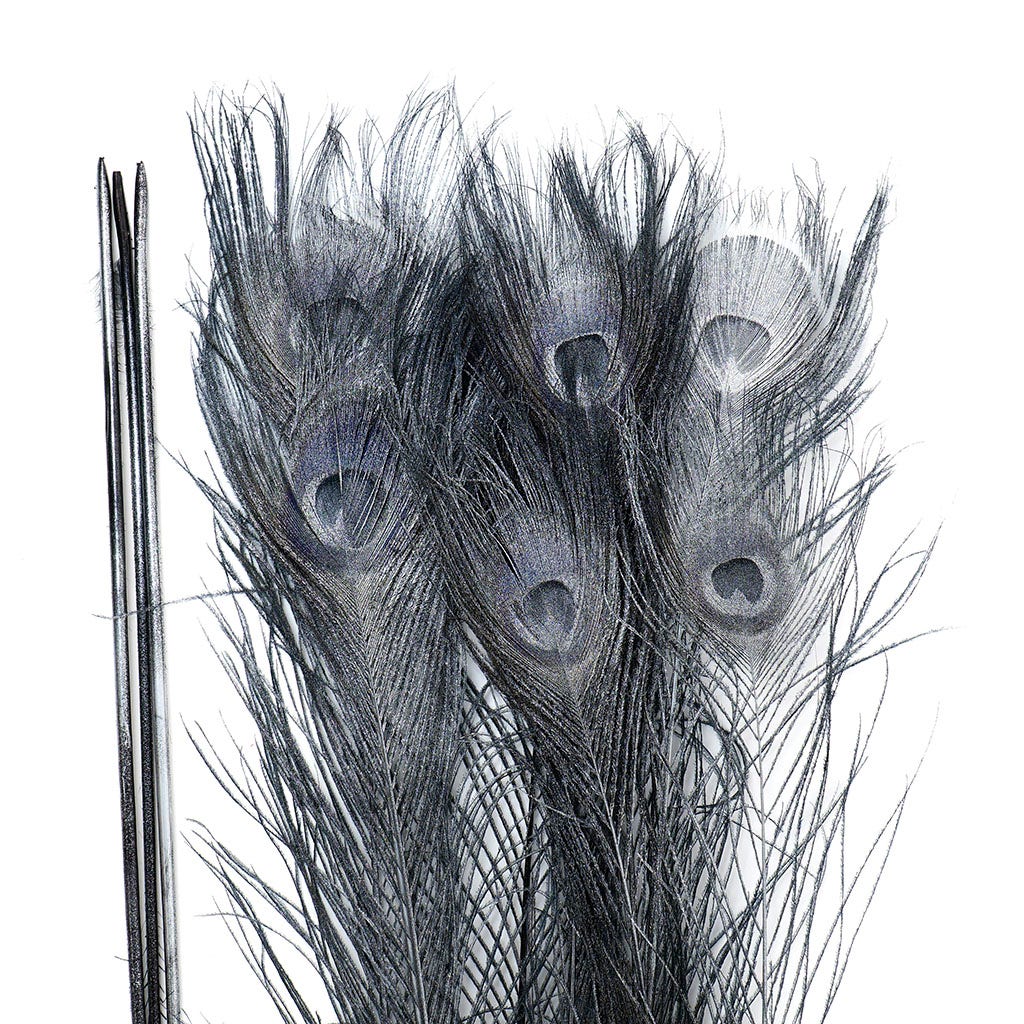 Peacock Tail Eyes Sprayed - Black/Silver Lurex - 30 - 40’’ - Feathers