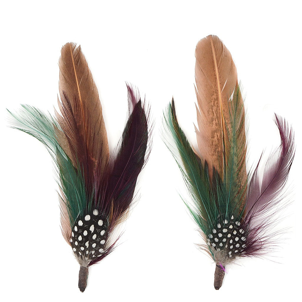 Pheasant-Hackle-Guinea Feather Hat Trims - Cinnamon-Fig-Natural - Feathers