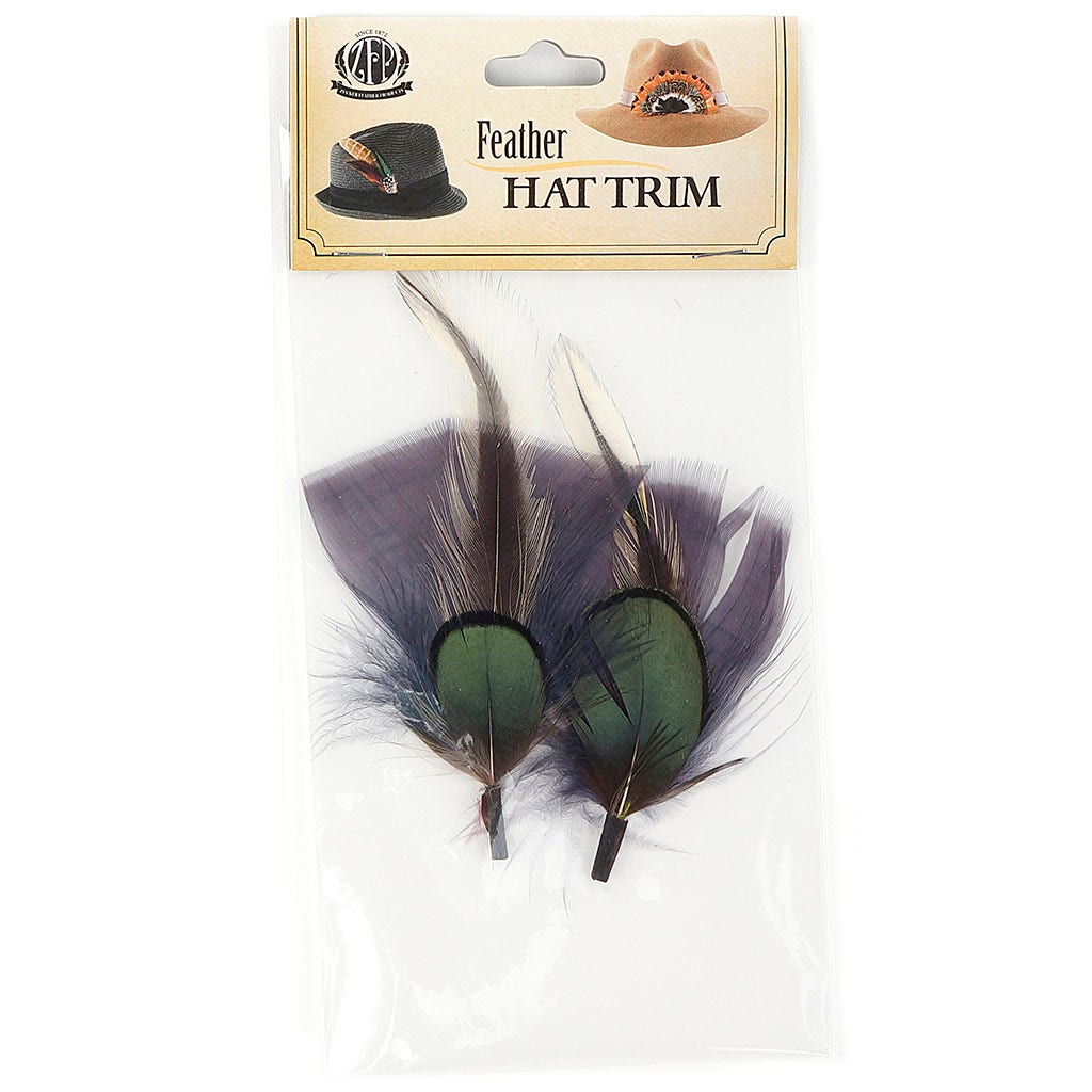 Pheasant-Turkey-Hackle Feather Hat Trims Charcoal/Natural - Feathers