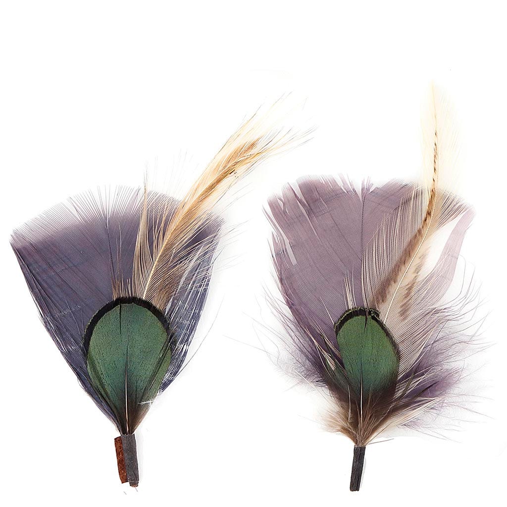 Pheasant-Turkey-Hackle Feather Hat Trims Charcoal/Natural - Feathers