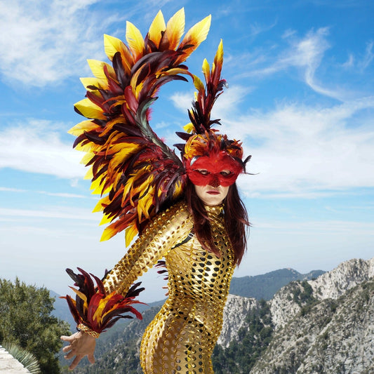 Phoenix Firebird Feather Wings Cuff And Mask Set - Feathers