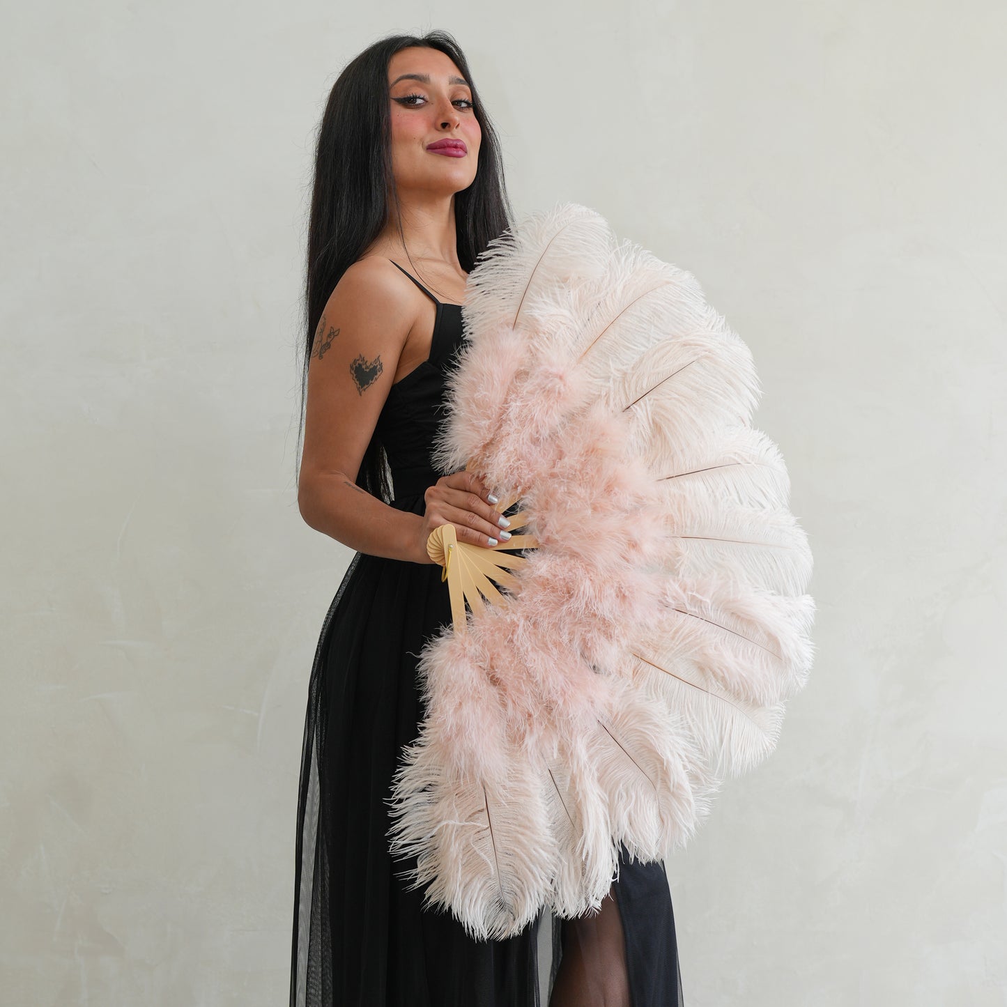 Champagne Ostrich Fan with Marabou