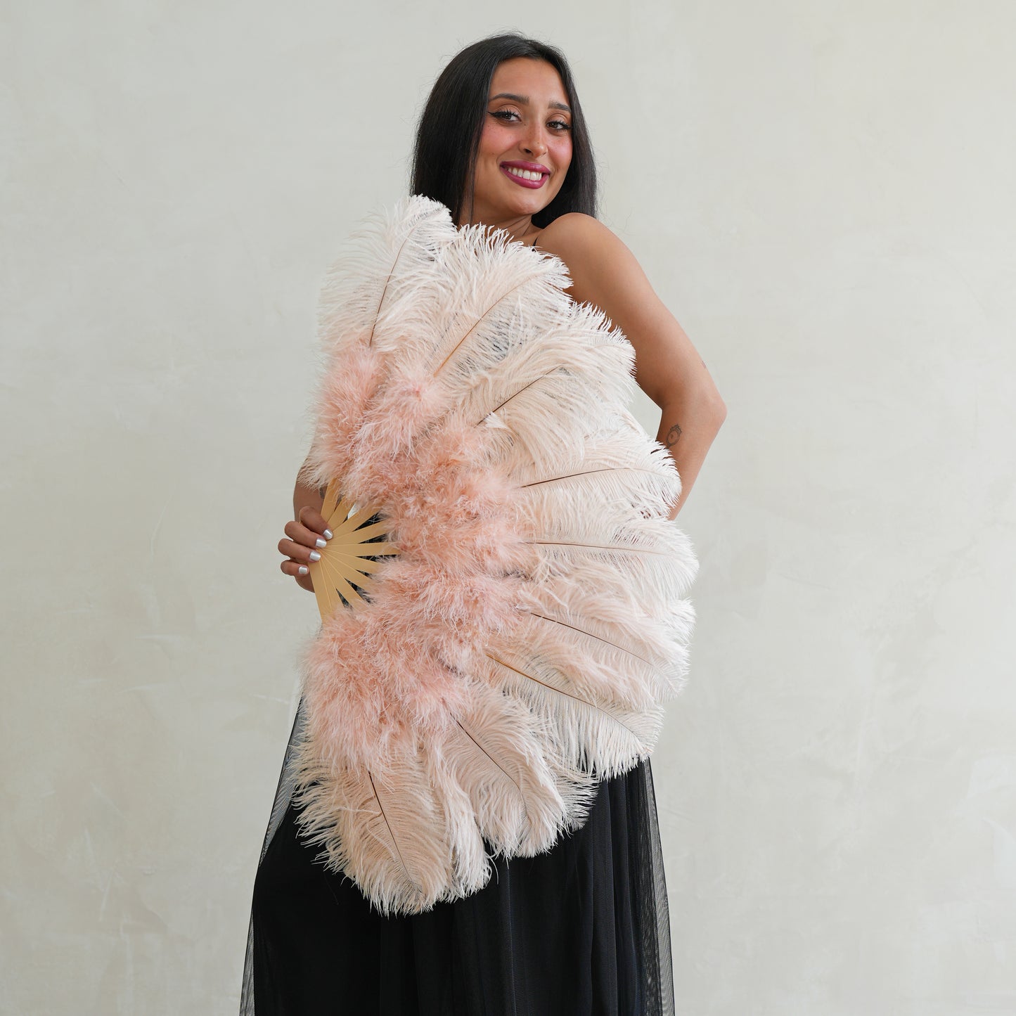 Champagne Ostrich Fan with Marabou