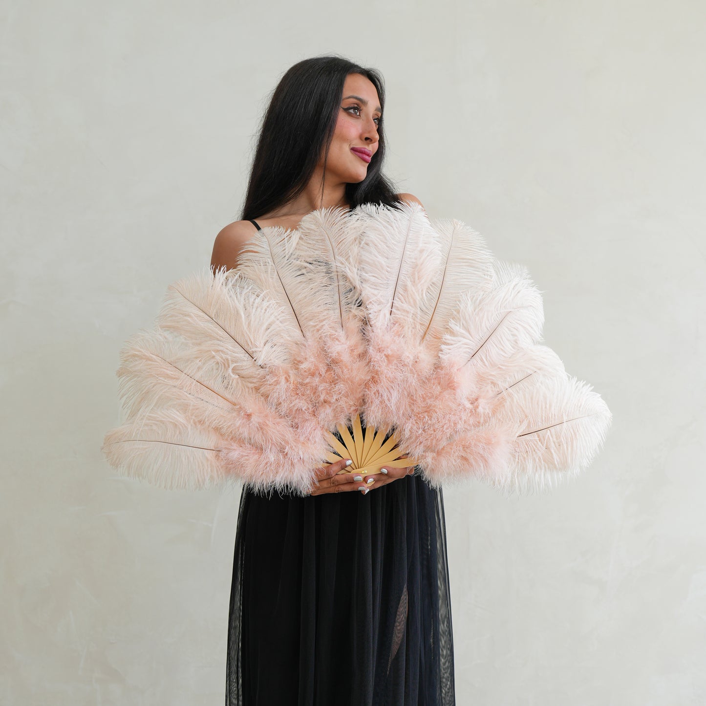 Champagne Ostrich Fan with Marabou
