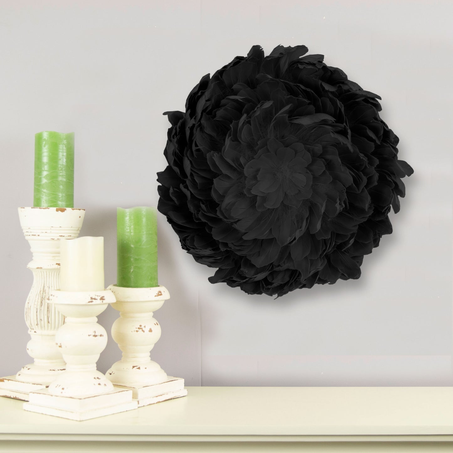 Juju Hat Nagoire Feather Wall Art 16 inch Wood Base   24-26 inch DIA --Black