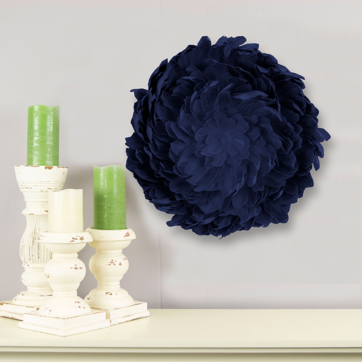 Juju Hat Nagoire Feather Wall Art 16 inch Wood Base   24-26 inch DIA --Navy