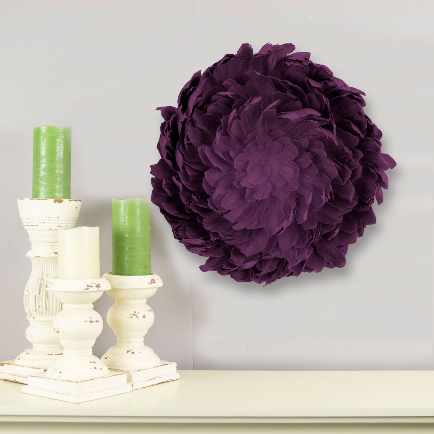 Juju Hat Nagoire Feather Wall Art 16 inch Wood Base   24-26 inch DIA --Purple