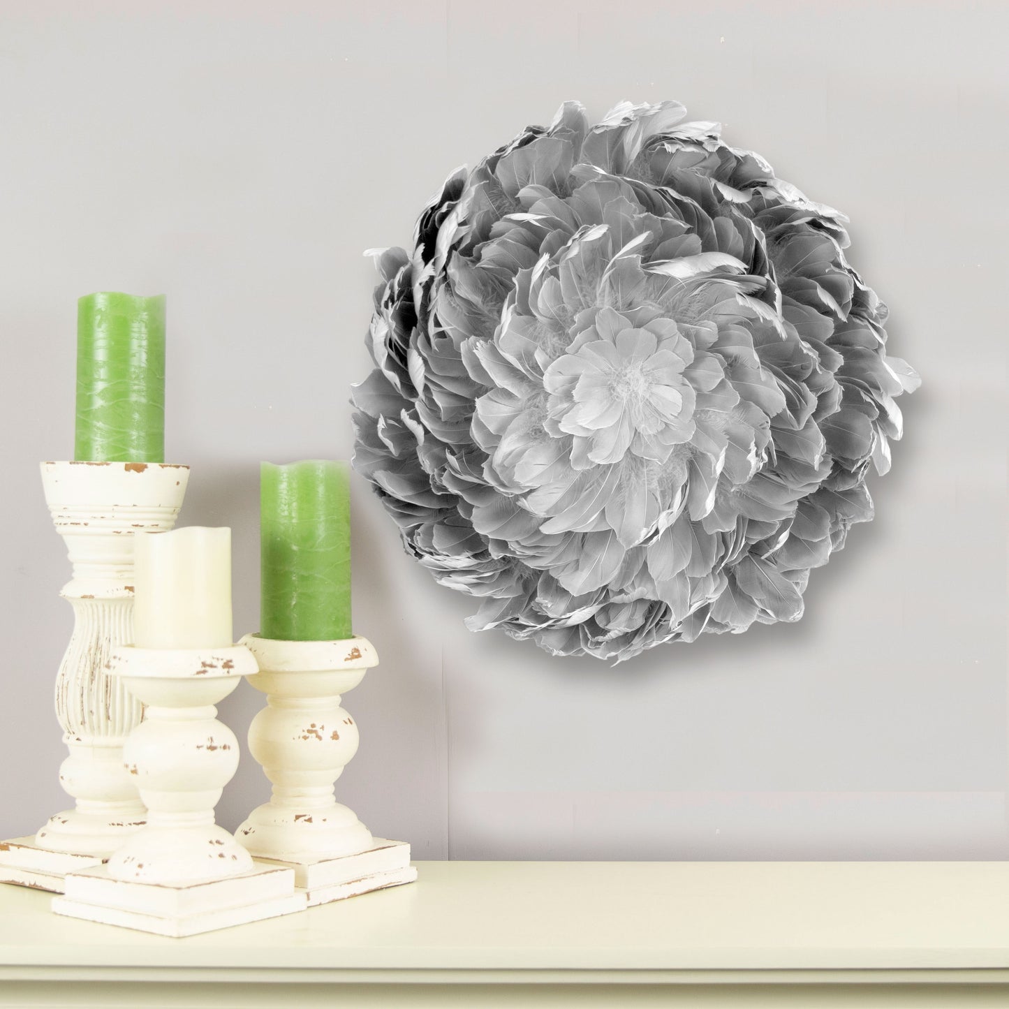 Juju Hat Nagoire Feather Wall Art 16 inch Wood Base   24-26 inch DIA --White