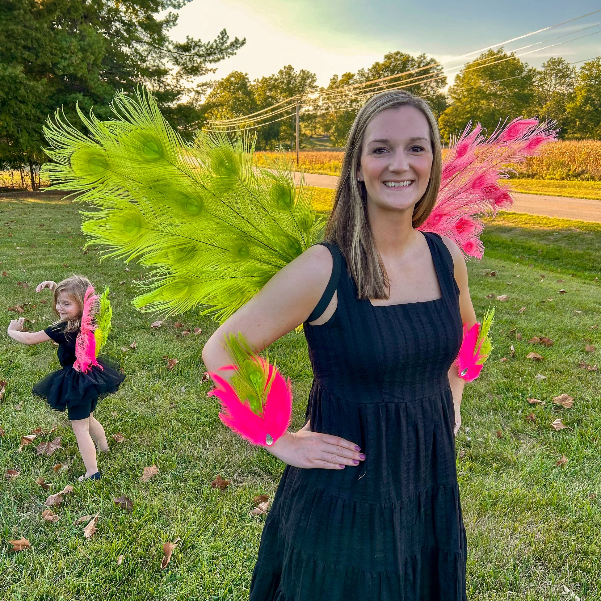 Pink and Green Peacock Fairy Wings | Wicked Peacock Feather Costume Pink and Green Peacock Fairy Wings | Wicked Peacock Feather Costume