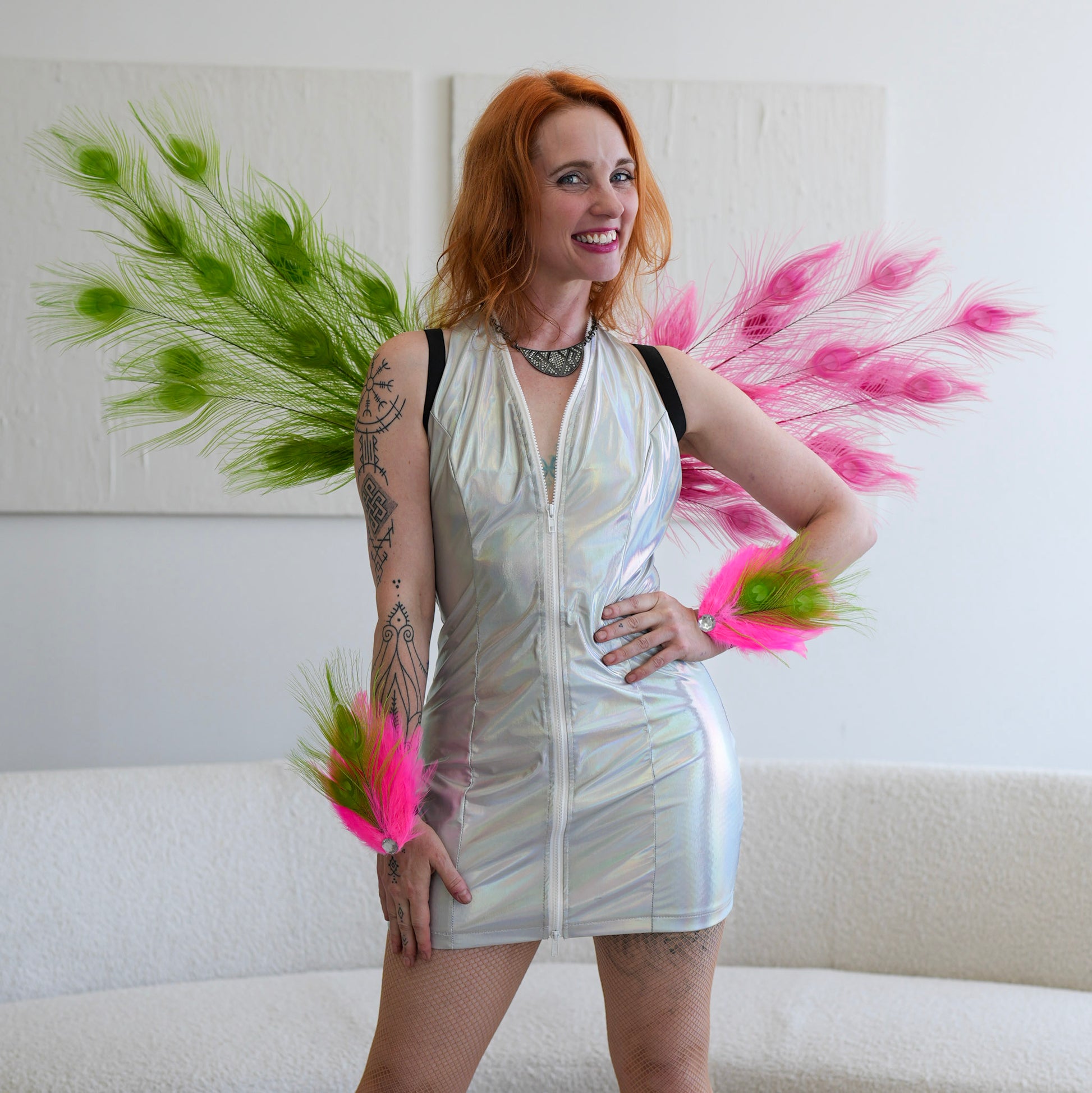 Pink and Green Peacock Fairy Wings | Wicked Peacock Feather Costume Pink and Green Peacock Fairy Wings | Wicked Peacock Feather Costume