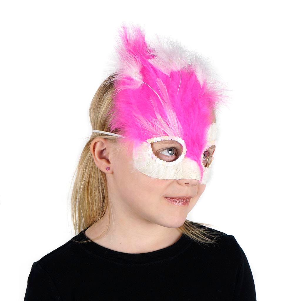 Feather Mask - Pink - White